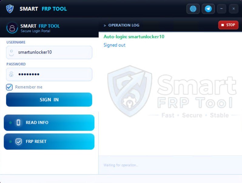 Smart FRP Tool Login Screen